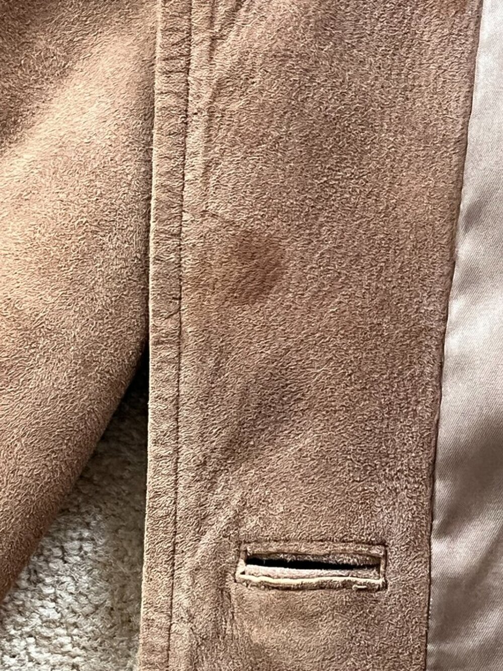 Vintage 1960s Women's Brown Suede Collarless Button Coat w/Pockets Mid Century - Picture 16 of 16